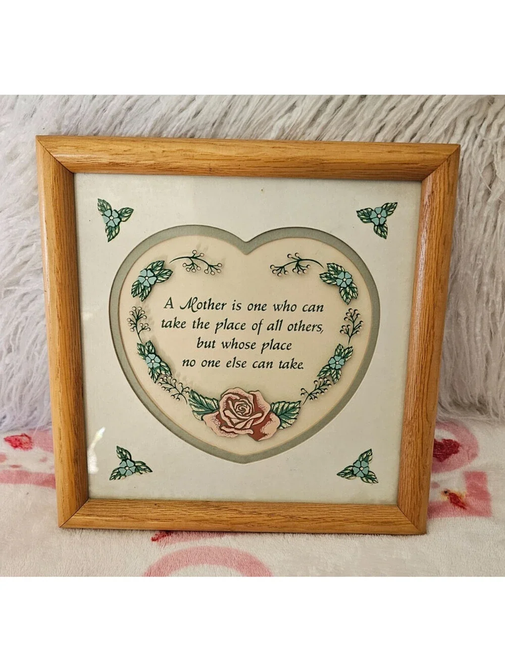 Vintage Heart Floral Wood Picture Frame With Mother Saying 9.5X9.5 Free Standing
